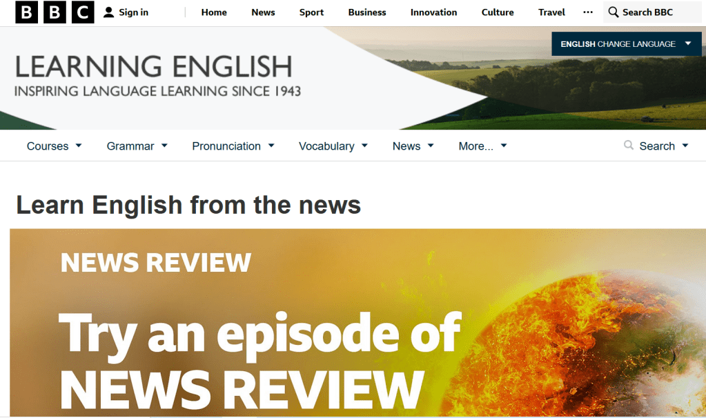 Una captura de la web de la BBC que permite aprender Inglés a partir de las noticias. 